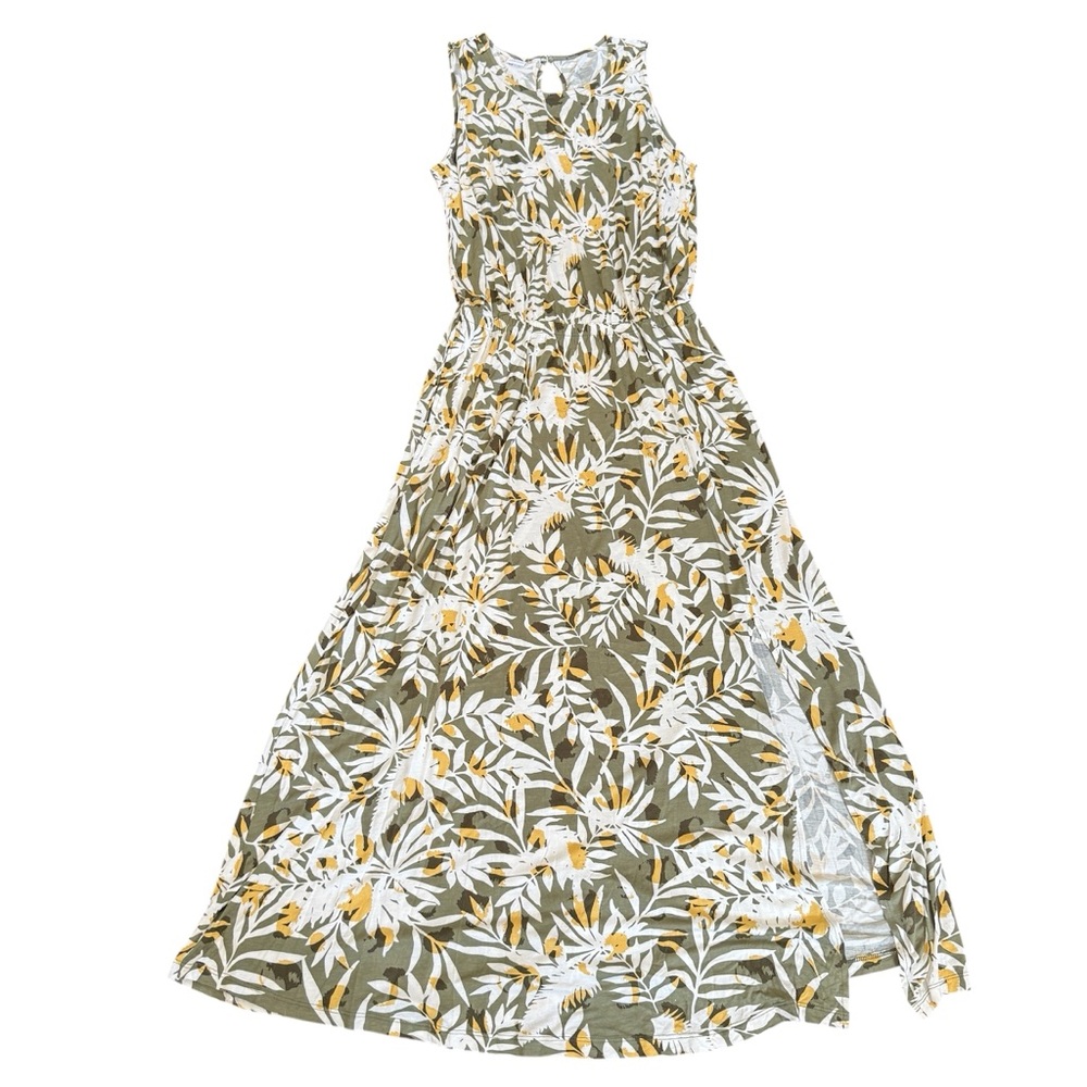 Lascana Maxi Dress‎ Women’s 12 Green Yellow White Tropical Leaf Print Sleeveless
